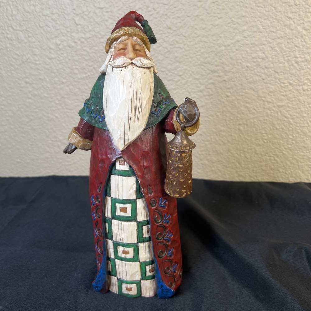 Signed JIM SHORE Vtg 11.5" Old World Santa Claus w/ Lantern Christmas Decoration